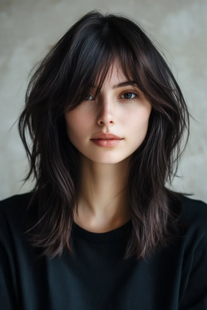 Asymmetrical Lob with Long Bangs