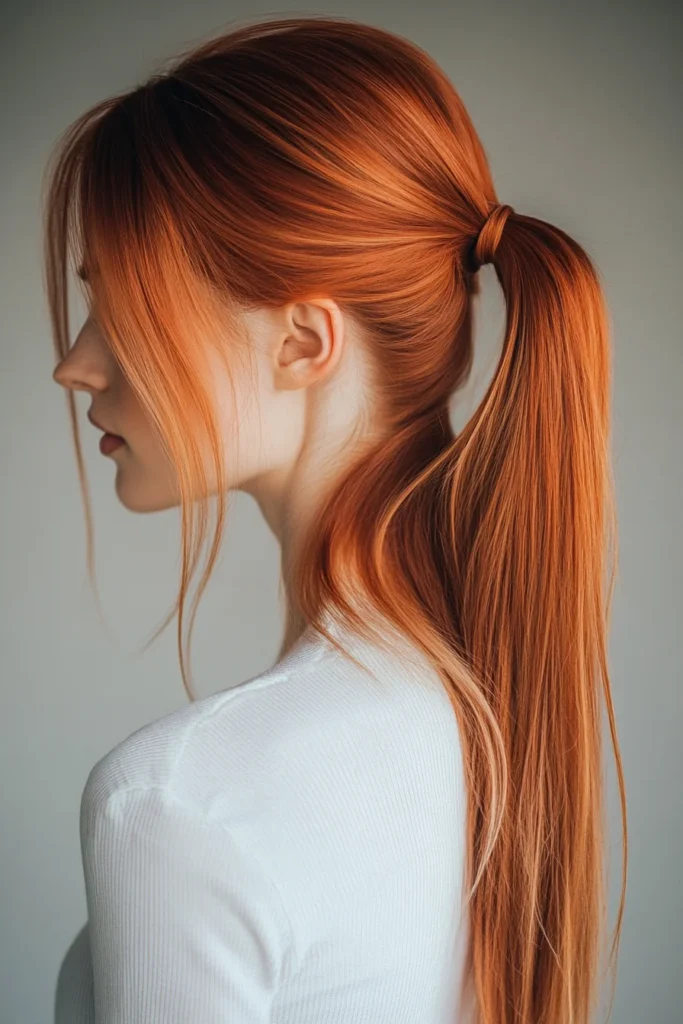 Shimmering Copper Ponytail with Blonde Tips