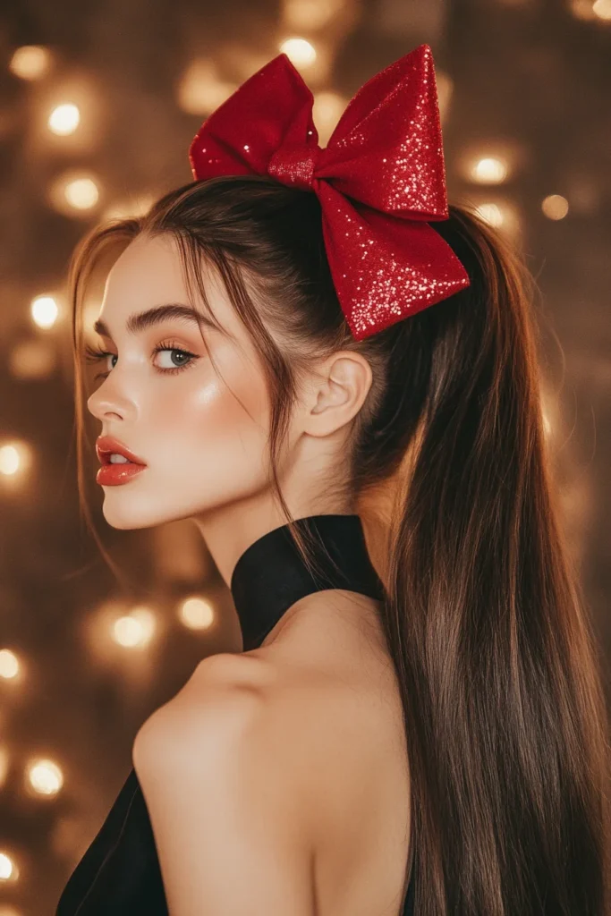 Voluminous High Ponytail with a Bow