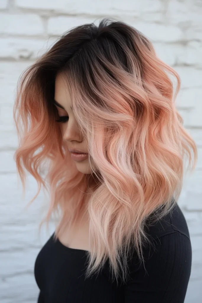 Peachy Balayage with Dark Root Blend