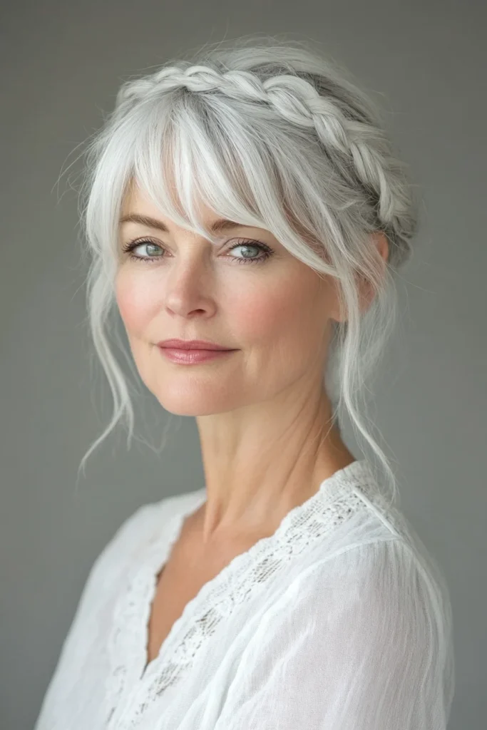 Braided Crown with Wispy Bangs