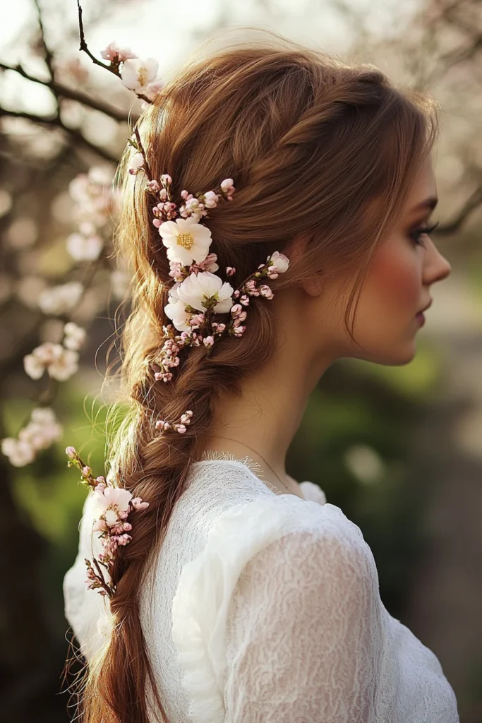 Romantic Side Braid with Flowers