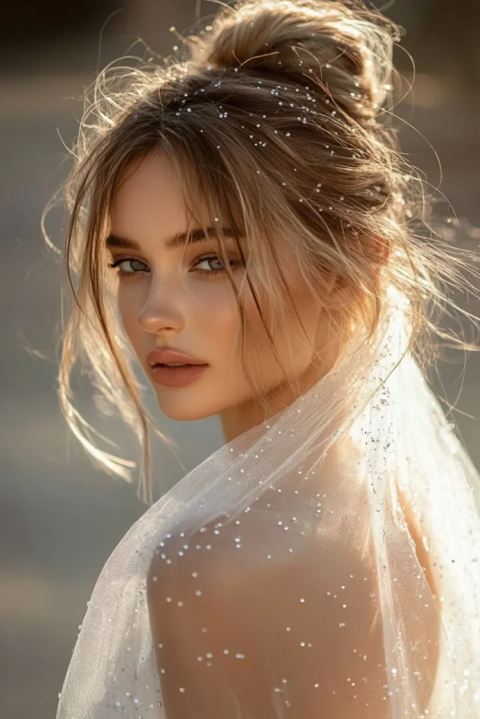 Messy Bun with a Beaded Veil