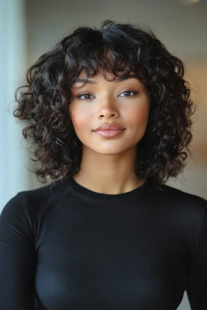 Soft Curls Lob with Blunt Bangs