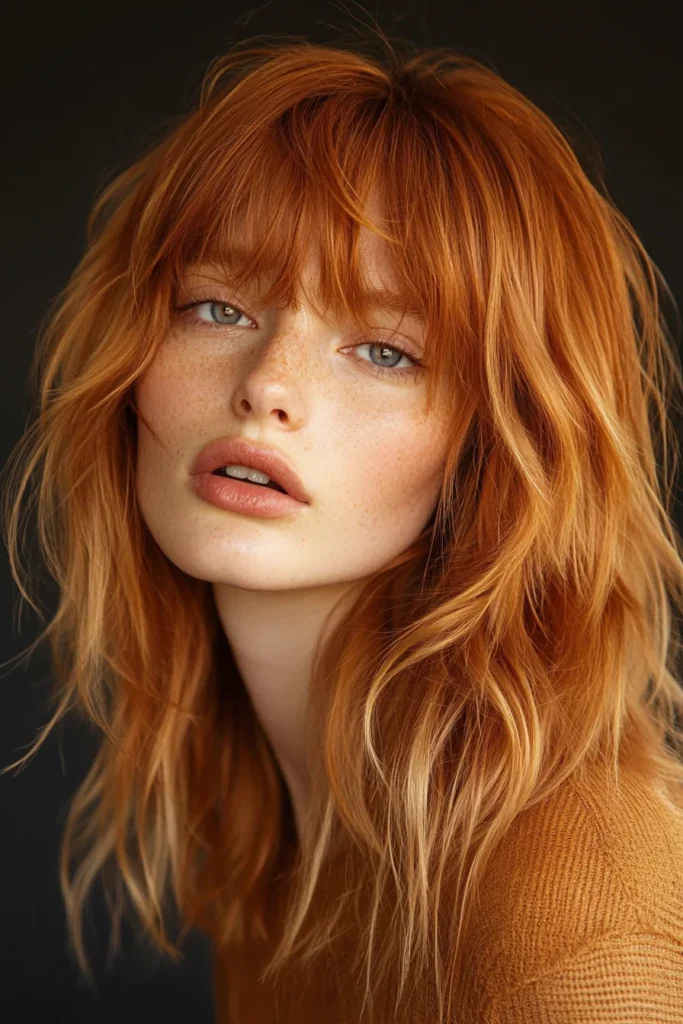 Warm Copper Shag with Blonde Fringes