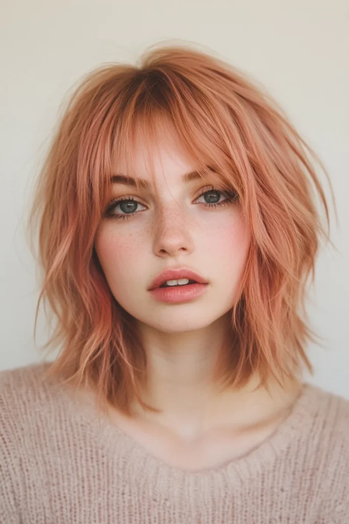 Choppy Lob with Strawberry Tints