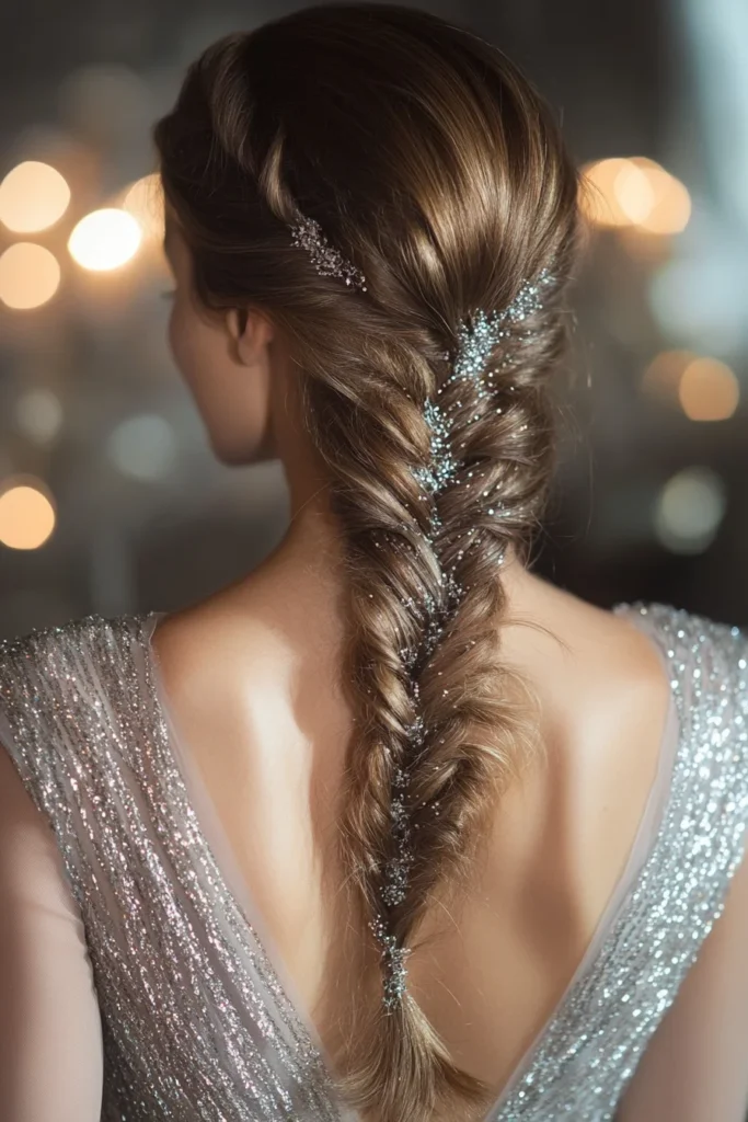 Fishtail Braid with Glitter Spray