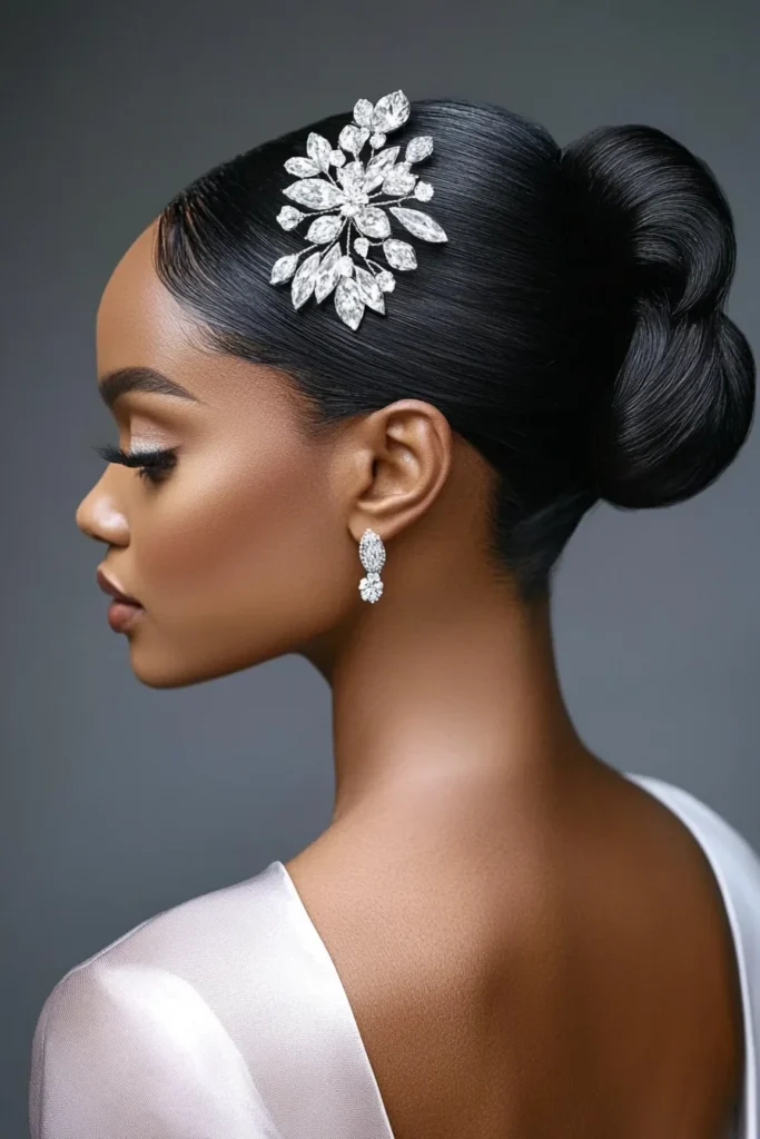 Sleek Bun with Diamond Hairpins