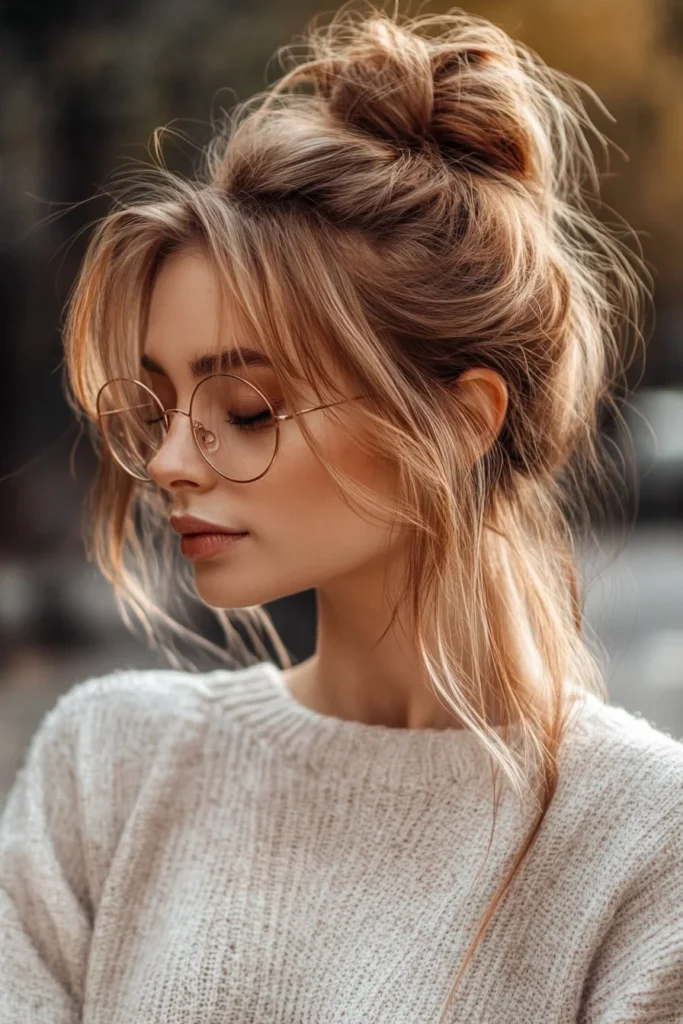 Messy Bun with Face-Framing Strands