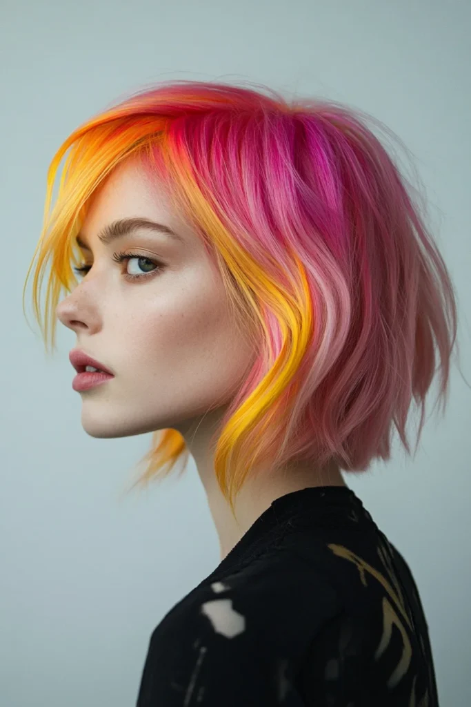 Asymmetrical Bob with Bold Colors