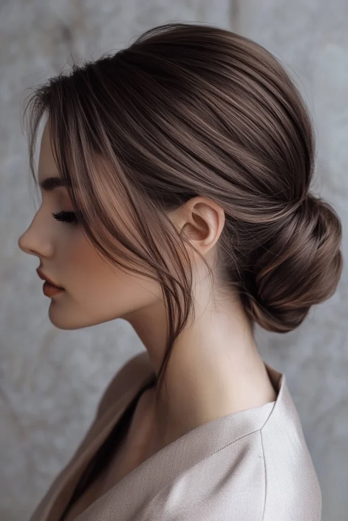 Sleek Ashy Brown Low Bun