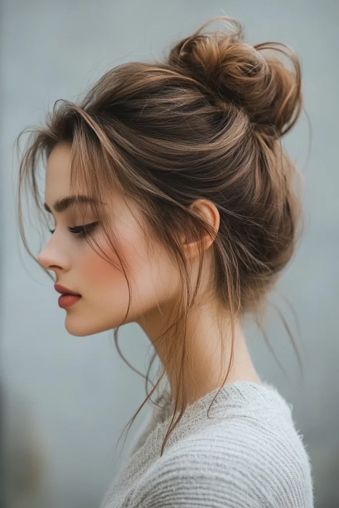 Messy Bun with Face-Framing Strands