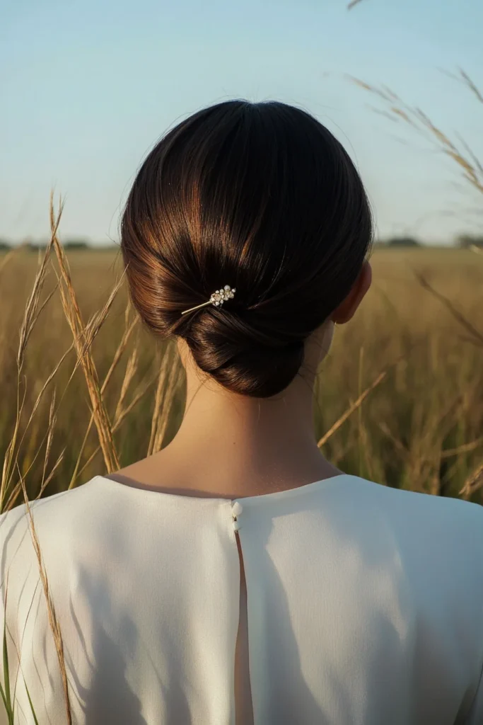 Sleek Low Bun with Decorative Hairpin