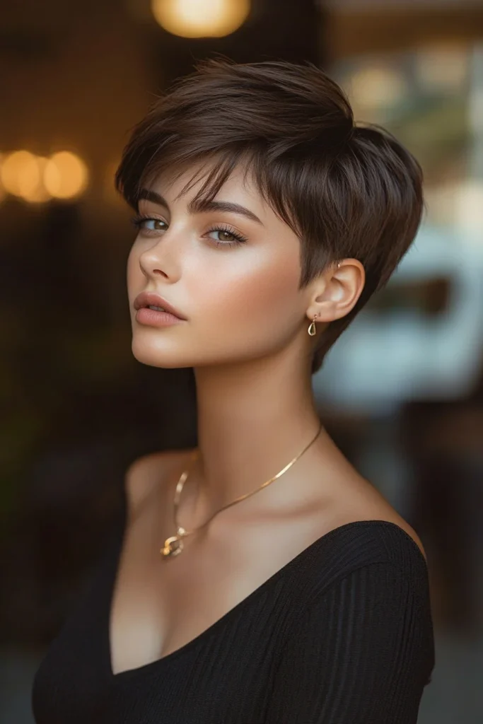 Edgy Ashy Brown Pixie Cut