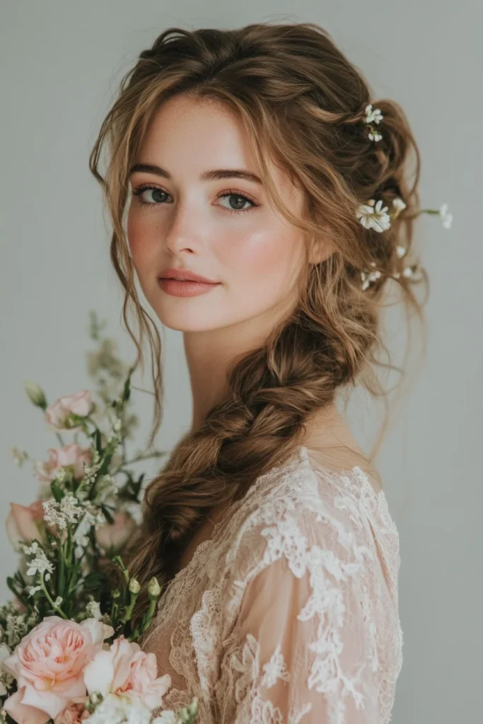 Romantic Loose Braid with Accent Flowers