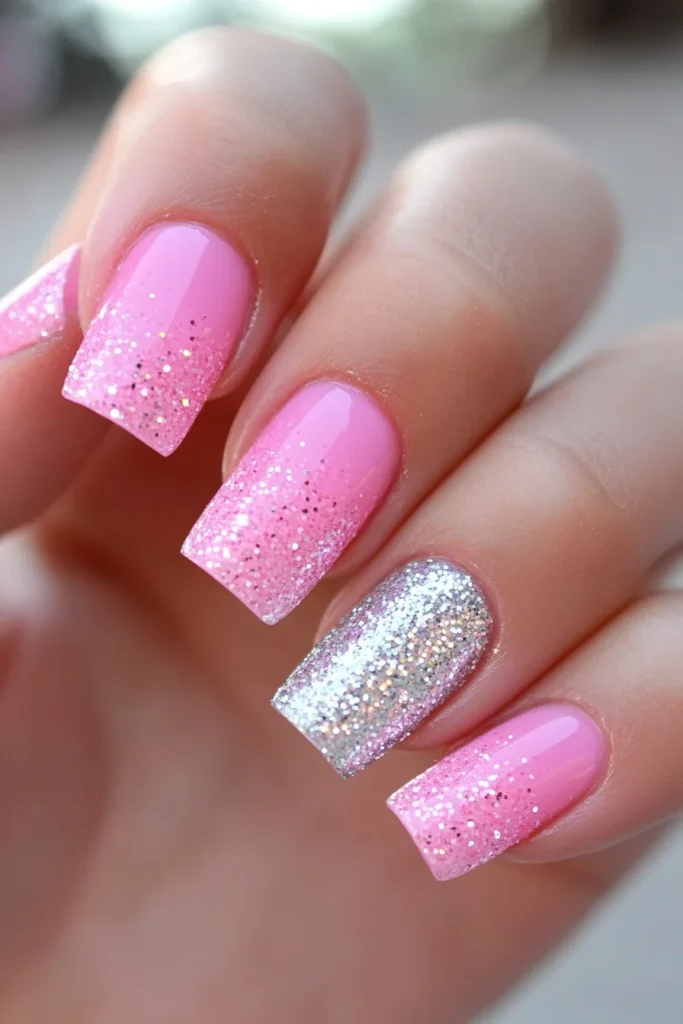 Pink and Silver Glitter Fade