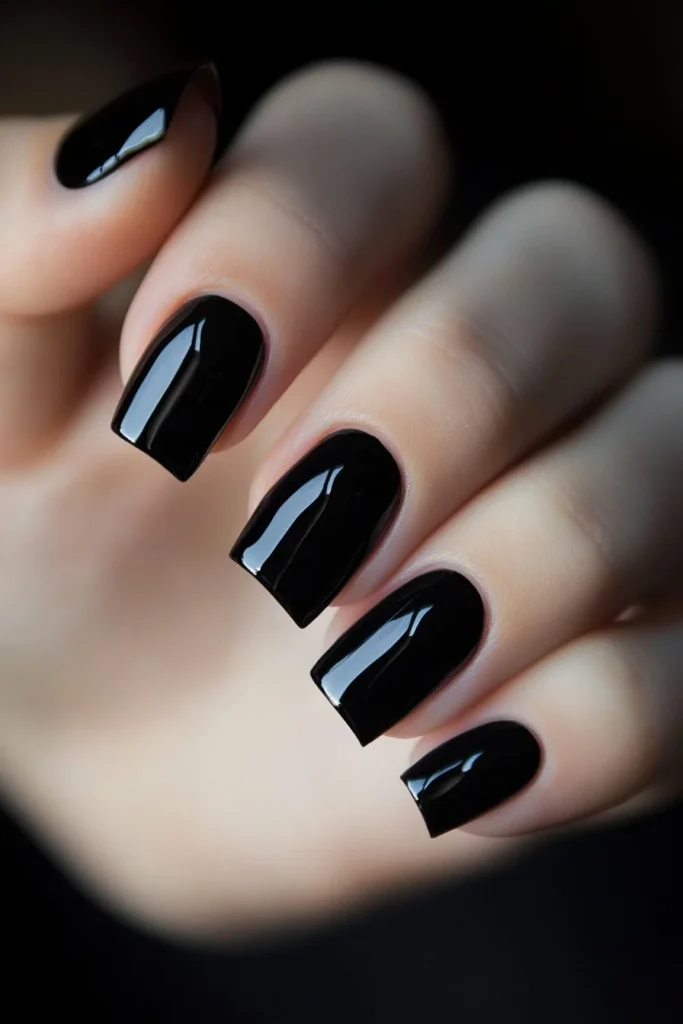 Timeless Black Nails with Shine