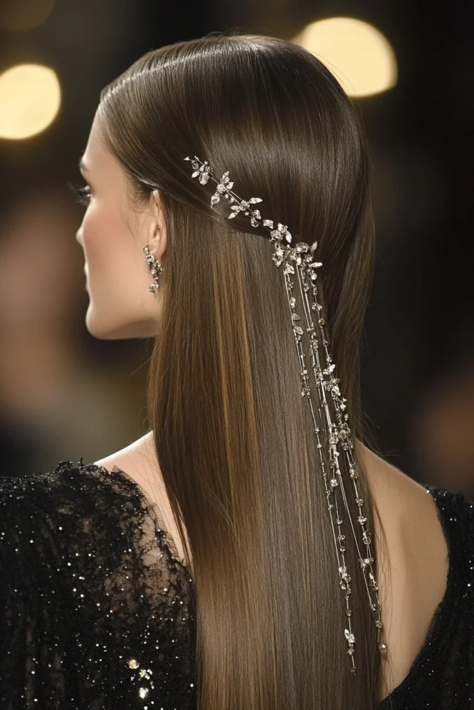 Long Straight Hair with Elegant Hairpins