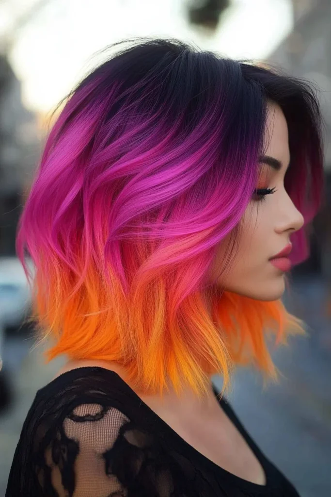 Vibrant Ombre Stacked Bob