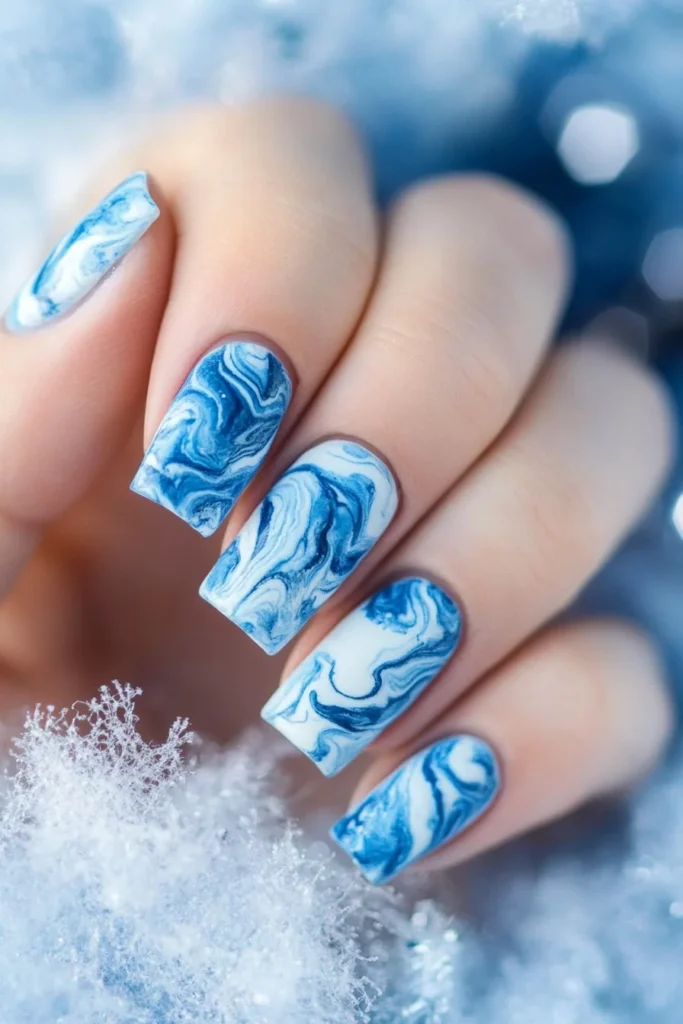 Frosty Blue and White Marble