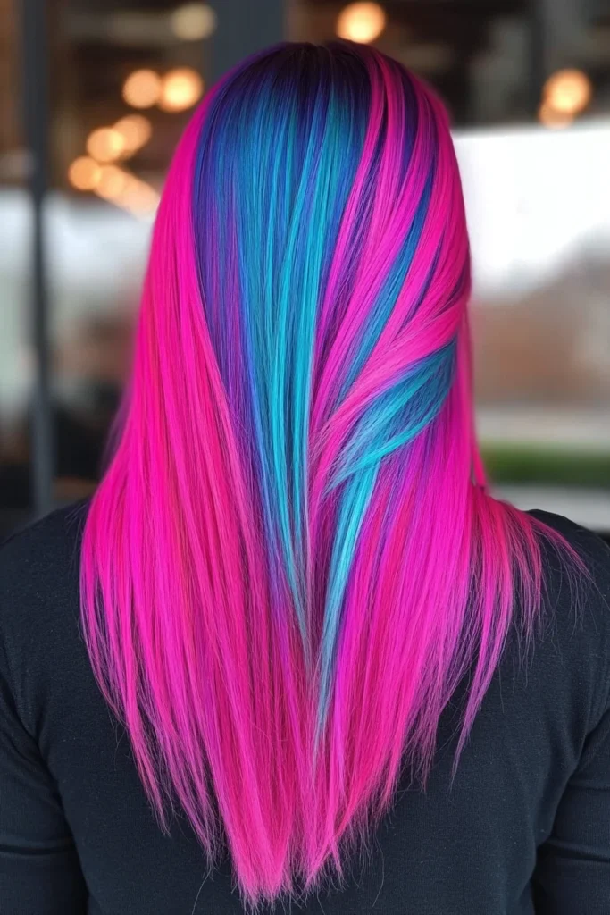 Straight Hair with Vibrant Neon Highlights