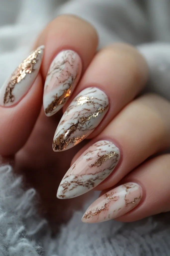 Earthy Tones Marble Accent Nails