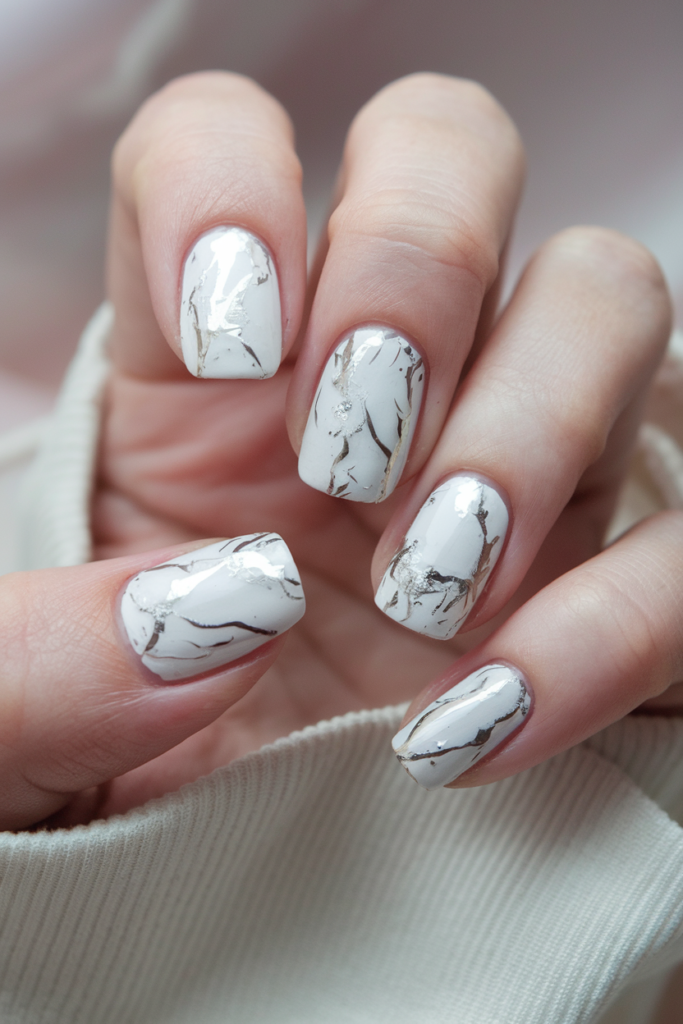 Bright White Marble with Silver Accents