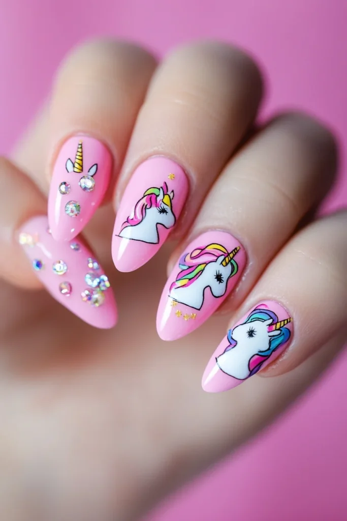 Cute Pink Unicorn Nails