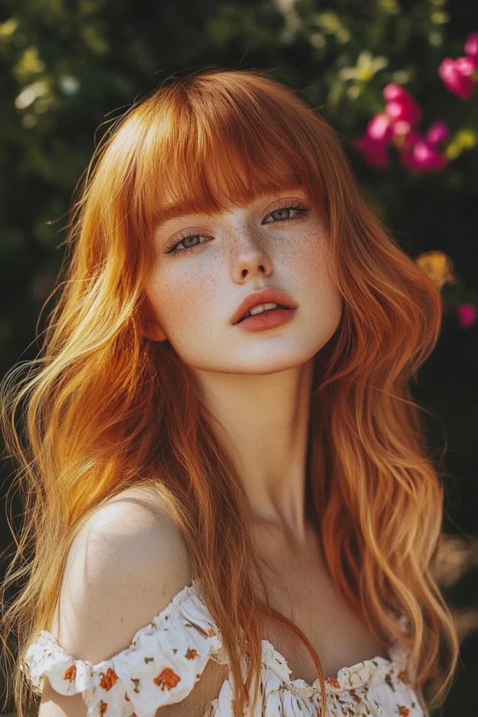 Bright Strawberry Blonde with Bangs