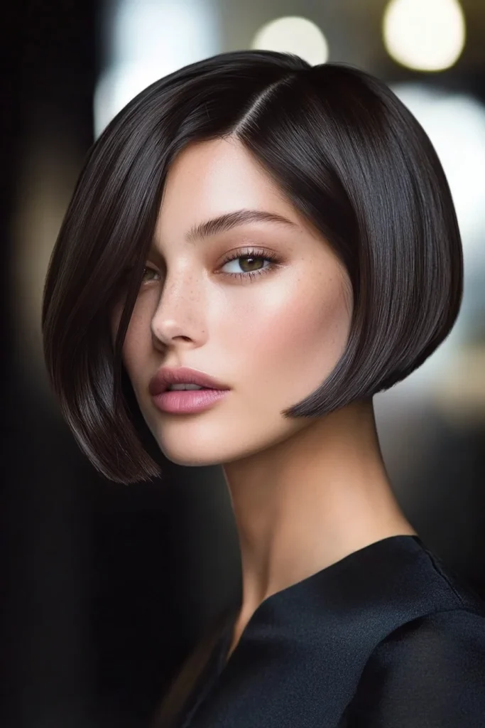 Sleek Stacked Bob with Deep Side Part