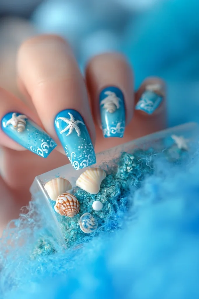 Ocean Blue with Shell Art