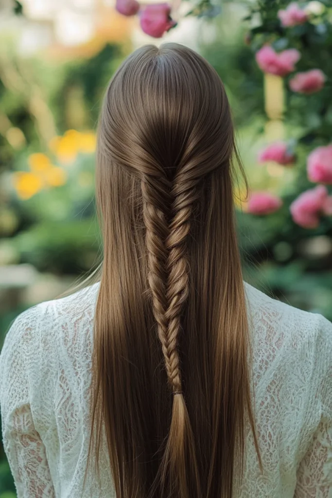 Straight Hair with a Soft Fishtail Braid