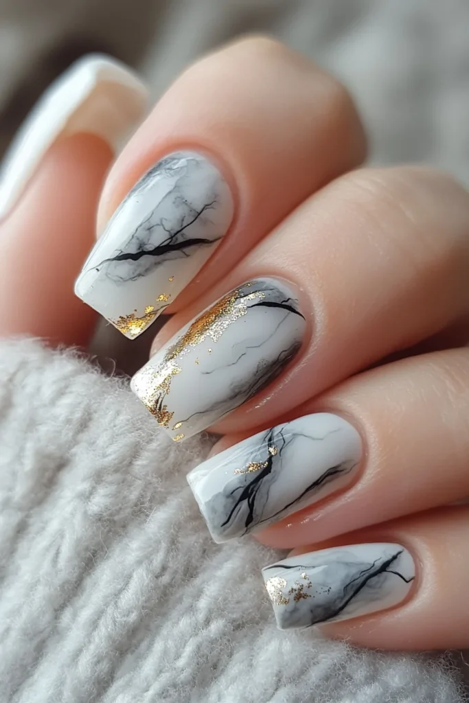 Cloudy Gray and White Marble