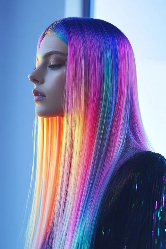 Straight Hair with Bright Metallic Colors