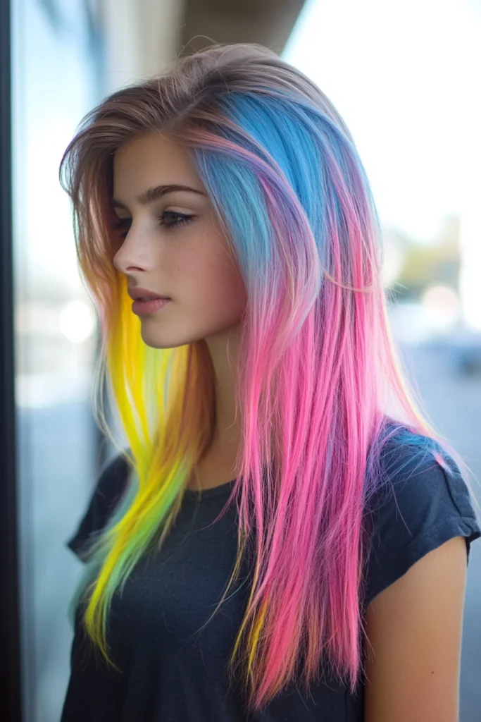 Straight Hair with Colorful Hair Chalk