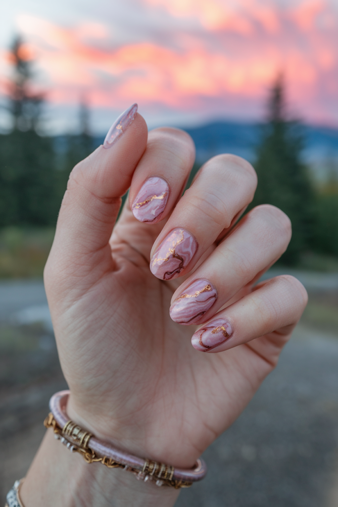 Golden Hour Marble Nails