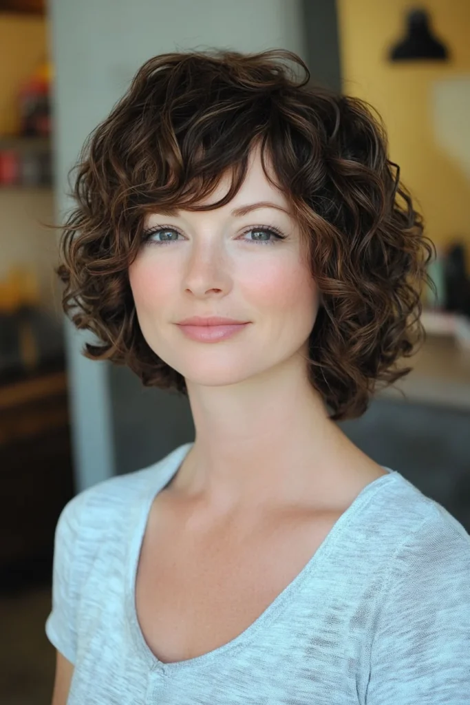 Curly Stacked Bob with Side Bangs