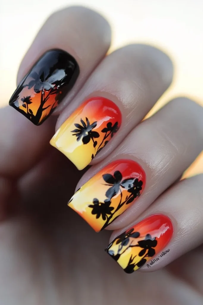 Sunset Flower Silhouettes