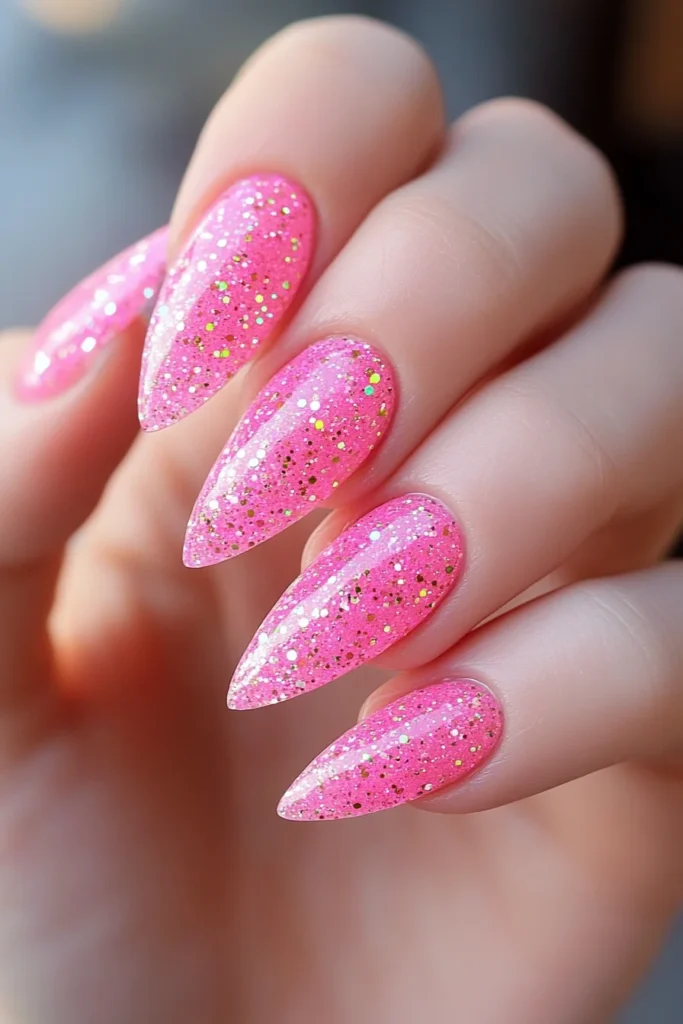 Pink Stardust Nails