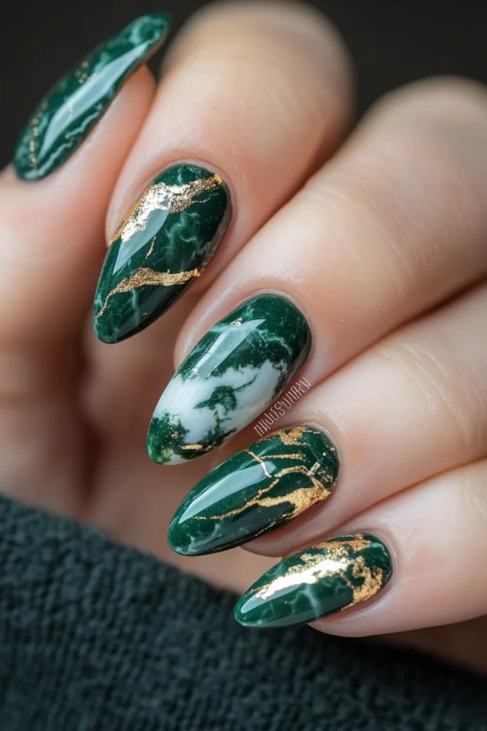 Chic Green Marble with Gold Foil