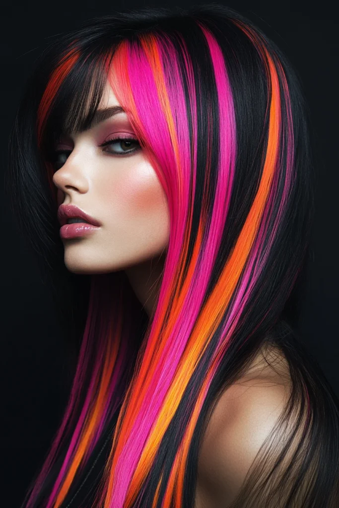 Straight Hair with Bold Color Accents