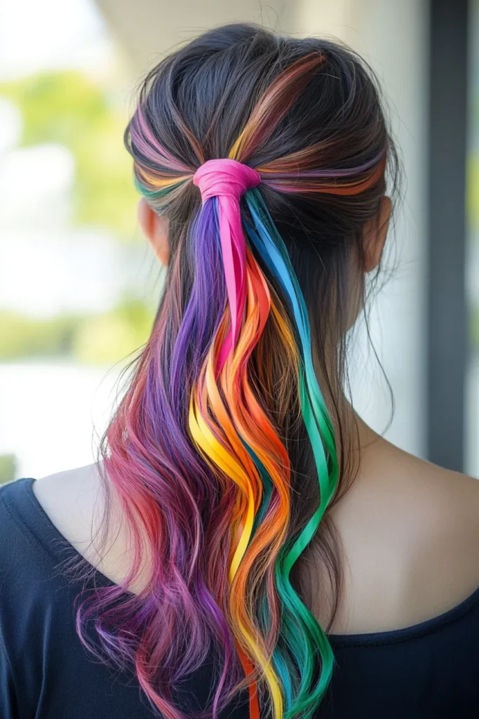 Long Ponytail with Colorful Ribbons