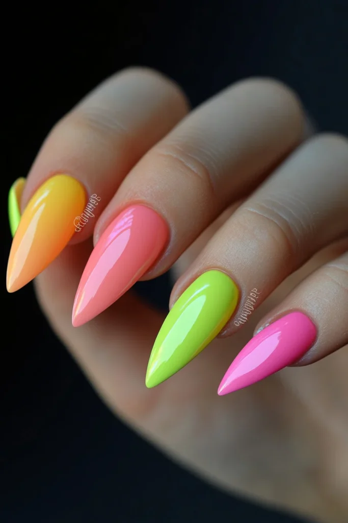 Bright Neon Almond Nails