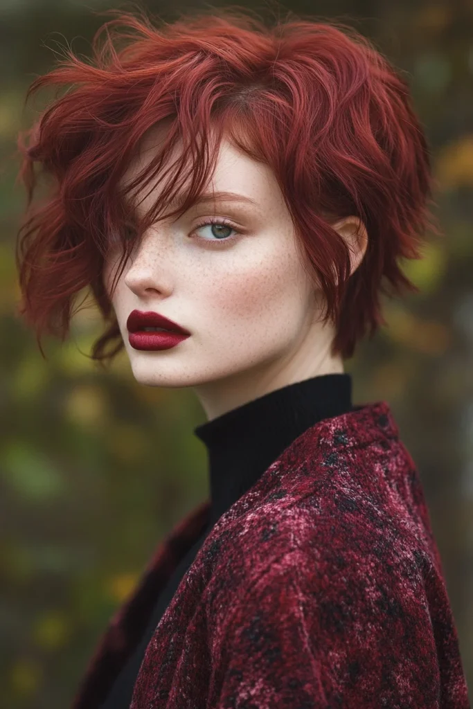 Burnt Red Hair with Textured Layers