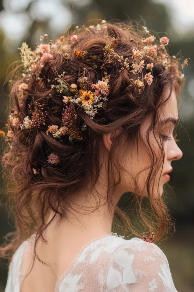 Curly Updo with Dried Flowers