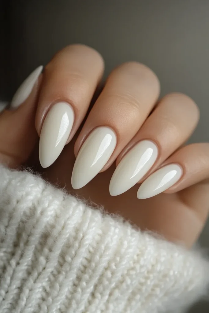 Classic White Almond Nails