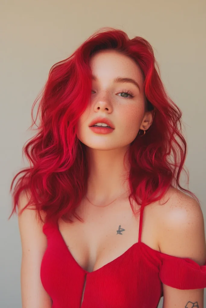 Bright Berry Red with Soft Waves