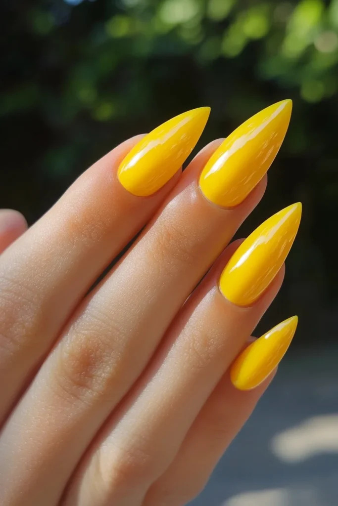 Bright Yellow Almond Nails