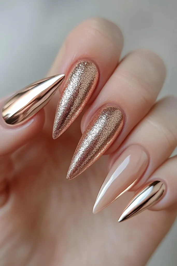 Rose Gold Almond Nails