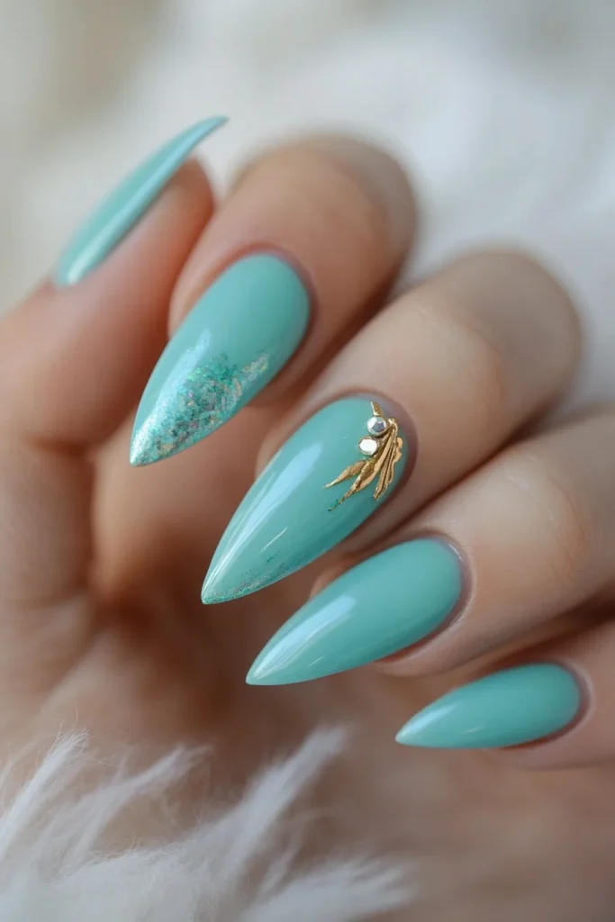 Turquoise Almond Nails